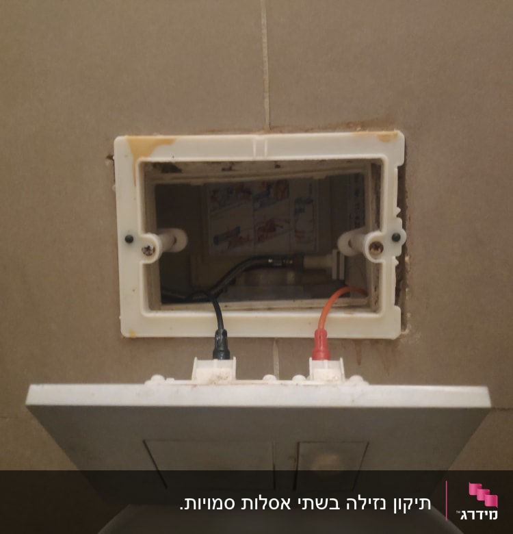 חיבורי צנרת מים בקיר עם כיסוי פתוח